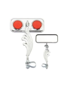 Rectangle Wing Mirror Chrome Right Red Reflectors.